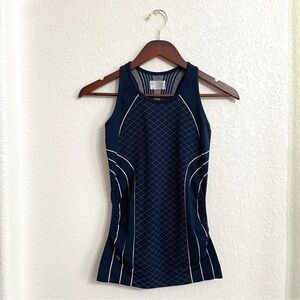 Athleta Womens Tank Top Navy Blue Printed Racerback Ruched Size XS